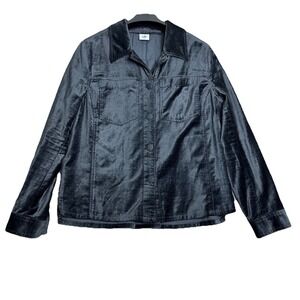 Cabi Women's Size M Charcoal Gray Chic Velvet Finish Shirt Jacket Pleated Back